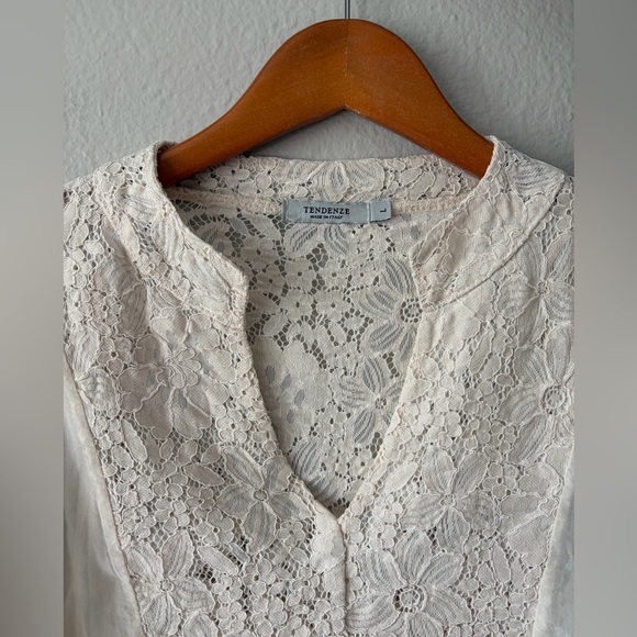 Tendenze Italian Silk and Lace Sheer Flowy Layered Blouse Cream Women Large - Picture 5 of 13